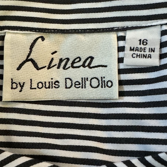 Linea 16 XL Top Shirt Black Striped Button Up Bell Long Sleeve Scoop Neck Women - Picture 6 of 7